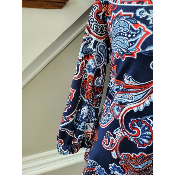 New Directions Women's Blue Cotton Cold Shoulder Sleeve Round Neck Blouse Size M - Picture 5 of 10